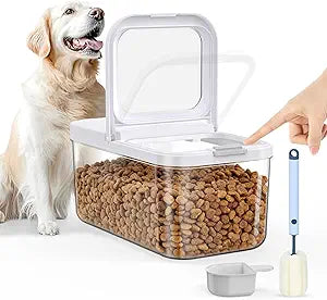 6 Lbs Airtight Dog Cat Food Storage Container and Dog Treat Containers BPA-Free, PET Clear Stackable Pet Storage Bin, 1-Cup Scoop, 1-Sponge cleaning brush, Pop Top, With handle, Easy Mobility