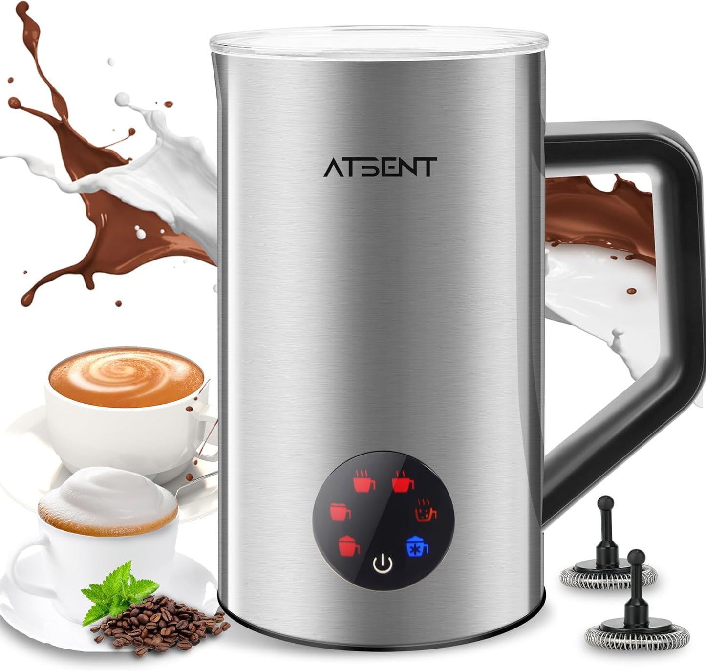 Milk Frother and Steamer, 6-in-1 Hot and Cold Foam Maker, Electric Milk Steamer with Auto Shut-Off and Milk Warmer for Coffee, Latte, Cappuccino, Hot Chocolate, (Silver)