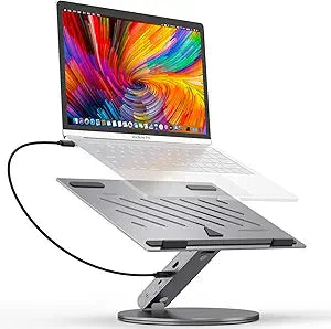 Adjustable Laptop Stand with 6-in-1 USB C Docking Station, 360Â° Rotation, 4K HDMI, USB3.0, PD100W, Compatible with MacBook Pro Air, Dell XPS, HP 10-16â€ - Gray