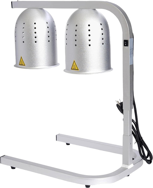 SYBO DL2112 Commercial Grade Food Heat Lamp, Electric 2-Bulb Food Warmer with Adjustable Stand, 500W, Silver