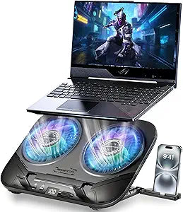 2026 Upgraded Laptop Cooling Pad with Dual TEC Cooler, Gaming Laptop Cooler, 2 Powerful Turbo Fans, Fast Cooling Laptop 12-21in, 5 Height Stands, 100 Gear Speed Adjust, LCD Screen, RGB, Phone Holder