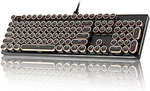 YUNZII QL108 Typewriter Style Mechanical Gaming Keyboard,Full Size Hot Swappable RGB Backlit Keyboards,Metal Panel Retro Punk Round Keycaps,USB Wired Computer Keyboard (Black, Onyx Switch)