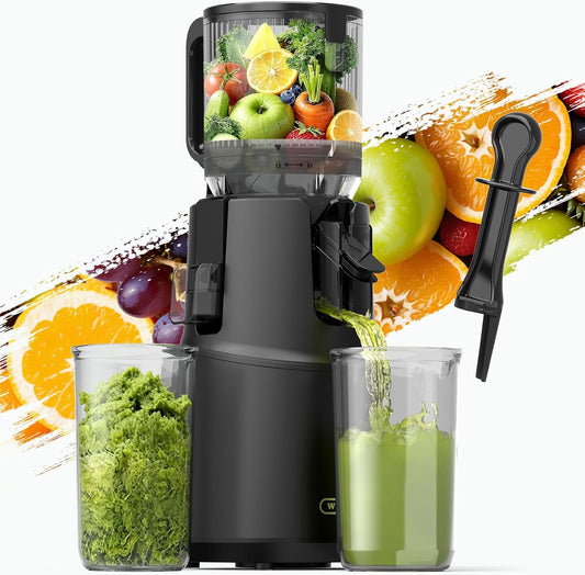 Cold Press Juicer, WETIE Juicer Machines with Large Feed Chute for Whole Fruits & Vegetables,Juice Extractor Slow Masticating Juicer with Large Auger, 99% High Juice Yield, Easy to Clean & Assembly