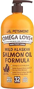Petsmont Omega Love+ Wild Alaskan Salmon Oil for Dogs Formula 32 oz - Fish Omega Liquid Pump Cats Supports Joint Function Immune Heart Health Food Supplement Pets Natural EPA DHA Fatty Acids