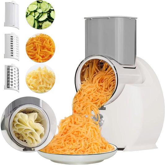 Electric Cheese Grater for Block Cheese,2025 Upgrade Electric Grater for Home Kitchen Use,3 Changeable Blades Salad Shooter Electric Slicer\/Shredder for Vegetable Fruit Nuts White