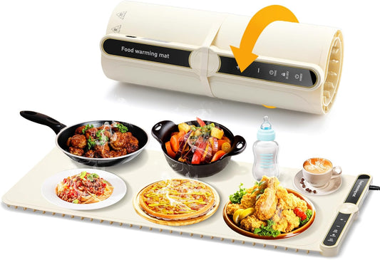 gisgfim Food Warming Mat Foldable Electric Heating Tray Food Warmer, 9 Temperature Settings Auto Shut-Off Kitchen Gadgets Heating Pad Heated Food Mat for Buffets Party Countertop Home Use Outdoor