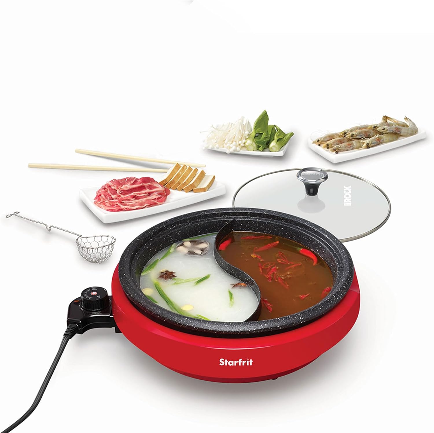 Starfrit The Rock Dual-Sided Electric Hot Pot - 3L - Rock.Tec Non-Stick - Variable Temperature Control - 1200W