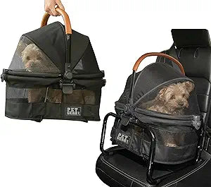 Pet Gear No-Zip View 360 Ultra Lite Pet Safety Carrier & Car Seat for Small Dogs & Cats Push Button Entry, 15", Onyx
