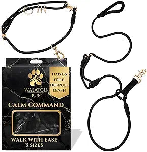 Hands-Free No-Pull Dog Leash | Durable Adjustable Training Lead for Dogs | Calm Command Outdoor Activity Leash for Active Pet Lifestyle Breeds | Ergonomic Handle - Large (60+ lbs)