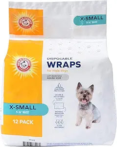 Arm & Hammer for Pets Dog Wraps for Male Dogs, Super Absorbent Baking Soda Enhanced Dog Wraps for Odor Control, X-Small, 6 Pack, 72 Count Total