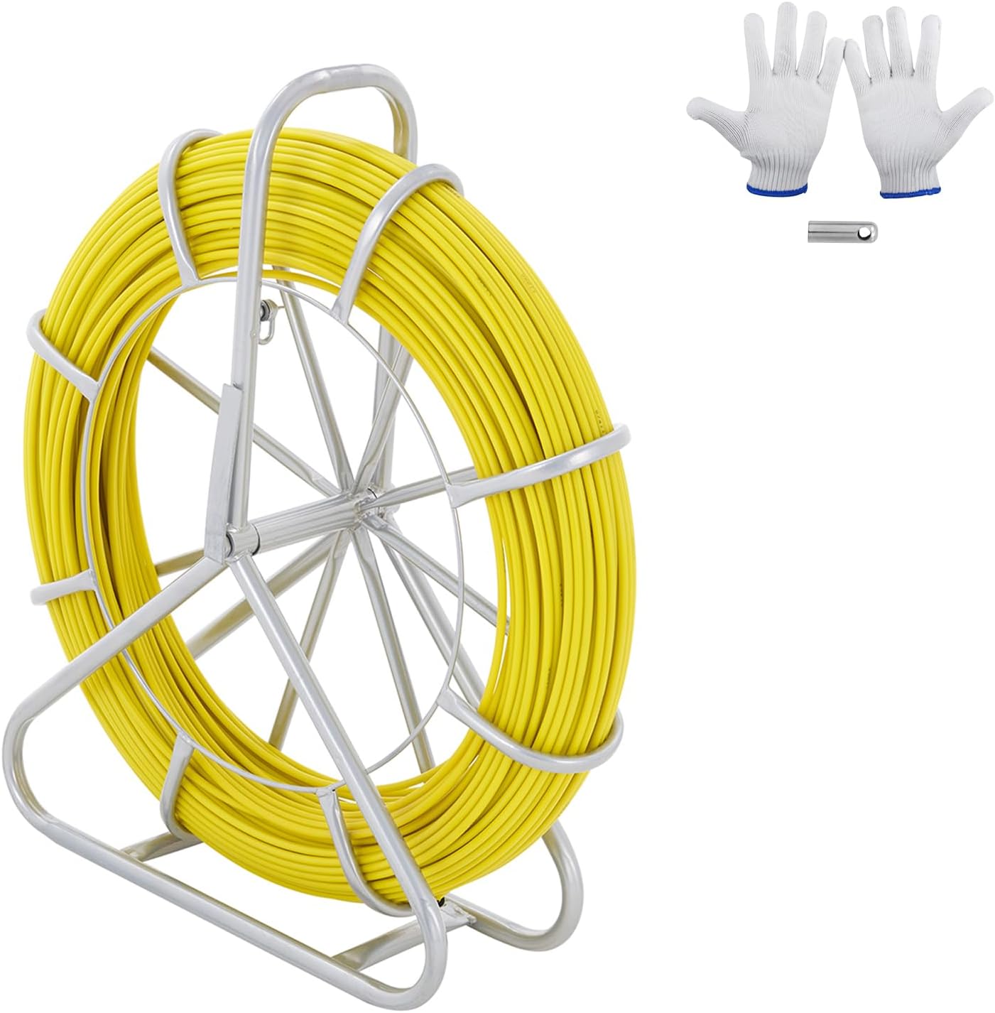 VEVOR Fiberglass Fish Tape 656 FT x 1\/4 inch, Fish Tape Duct Rodder Puller with Durable Steel Stand, Non-Conductive Fishtape Wire Cable Running Rod for Walls, Floor and Electrical Conduit