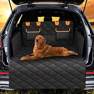 4-in-1 SUV Cargo Liner for Dogs, Non-Slip Water Resistant Pet Trunk Mat with Side Flaps Protector & Back Seat Organizer, Dog Backseat Cover for SUVs Vans