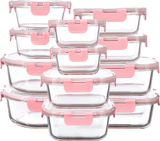 FAWLES 12 Pack Glass Storage Containers with Lids, Leak-Proof Meal Prep Containers, Dishwasher\/Microwave\/Oven\/Freezer Safe Glass Food Storage Containers for Leftovers, to Go