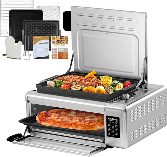 Pizza Oven Combo, 10-in-1 Digital Countertop Oven, Flip UP Save 50% Space, Electric Indoor Toaster Oven, 18QT, 9 Preset Functions, Easy Clean, 1600W, Homeuse
