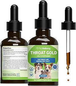Pet Wellbeing Throat Gold for Dogs - Vet-Formulated - Soothes Throat Discomfort, Hoarseness, Leash Strain, Occasional Cough in Dogs - Natural Herbal Supplement 2 oz (59 ml)
