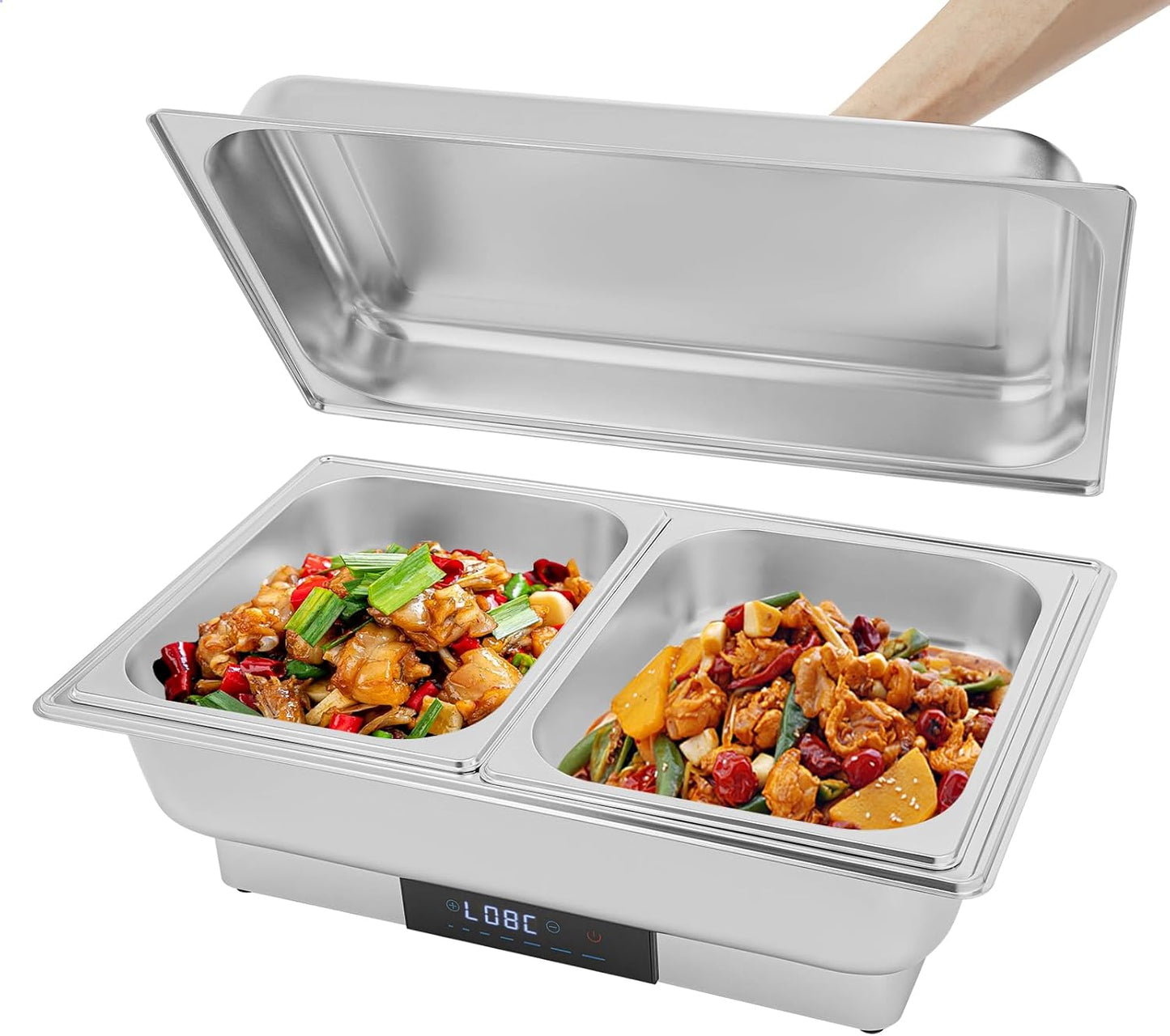 BYGOVICE Electric Chafing Dish, 2 x 4.5QT Buffet Servers and Warmers, Roll Top Commercial Electric Food Warmer for Parties, Catering, Adjustable Temperature