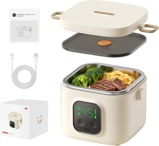 Electric Lunch Box Food Warmer: 800mL Cordless Electric Lunch Box for Adults, Long-lasting battery-powered,Easy to clean & Safe usage,Portable Fast Heating Lunch box for Car,Truck, Work,Travel