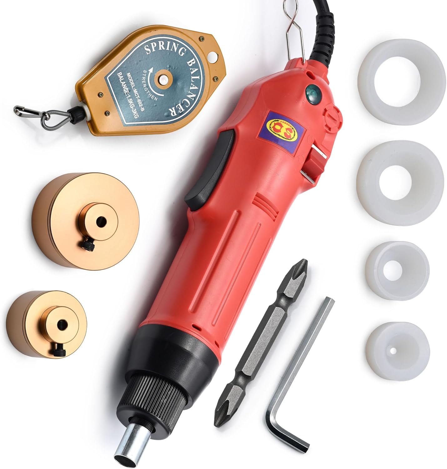 Electric Bottle Capper, 30Kg/f Handheld Bottle Capper Sealer Machine, Glass Bottle Capping Sealing Screwing Machine with Spring Balancer for 10-50mm Bottle Caps