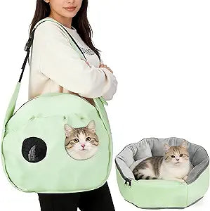 2-in-1 Convertible Pet Sling Carrier & Bed - with Breathable Mesh, Adjustable Strap & Pocketï¼Œfor Travel, Vet Visit & Home Use, Up to 22lbs (G)