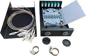 6-Port Fiber Optic Wall Mount Enclosure, OM3 Multimode LC-UPC, 12-Core Box with Pigtails, Black