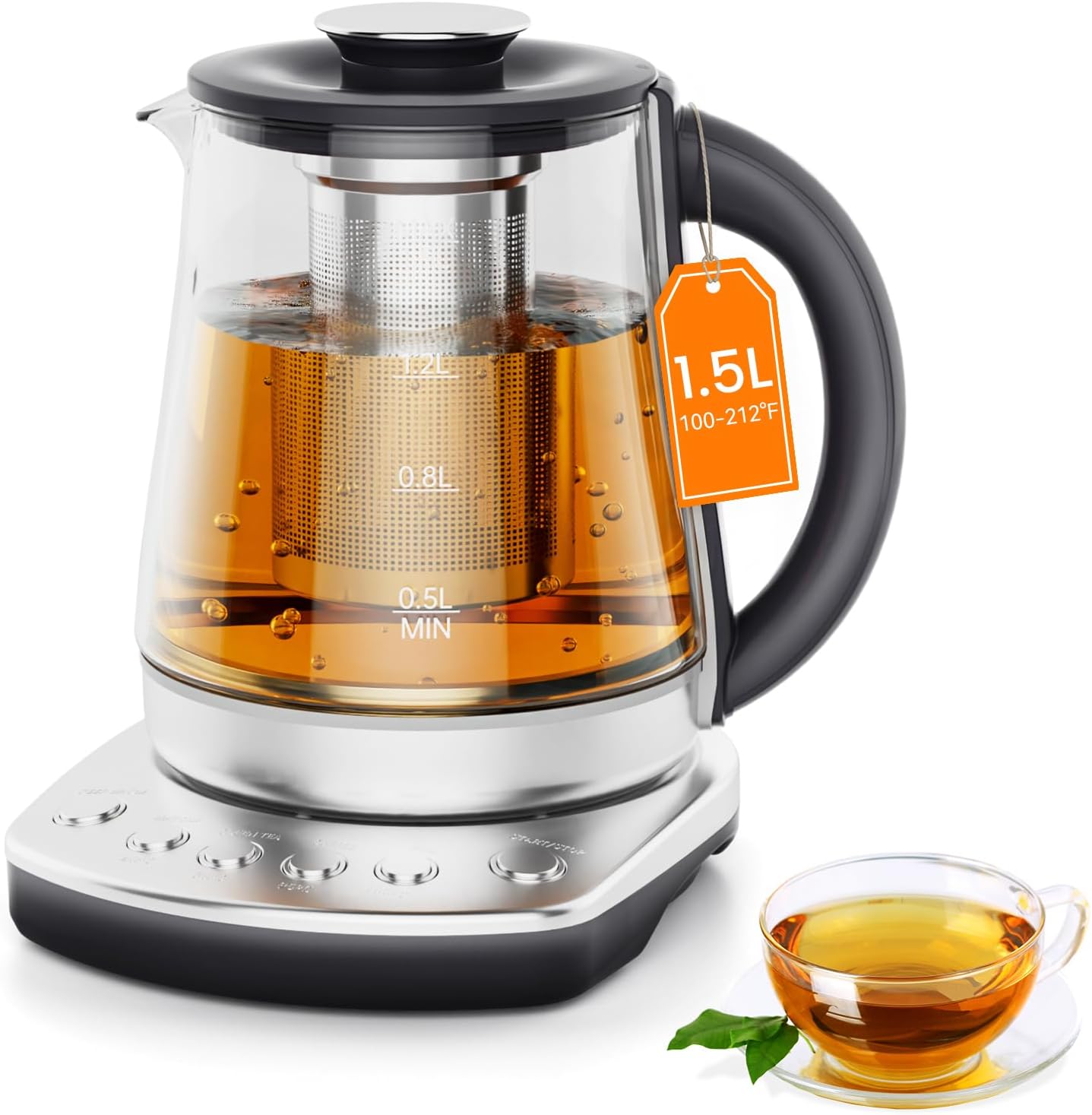 Electric Kettle With Infuser, 1.5L Electric Tea Kettle With Temperature Control, Glass Kettle & Hot Water Boiler,1200W Fast heating for Pour Over Coffee, Brew Tea, Easy to Clean G888B