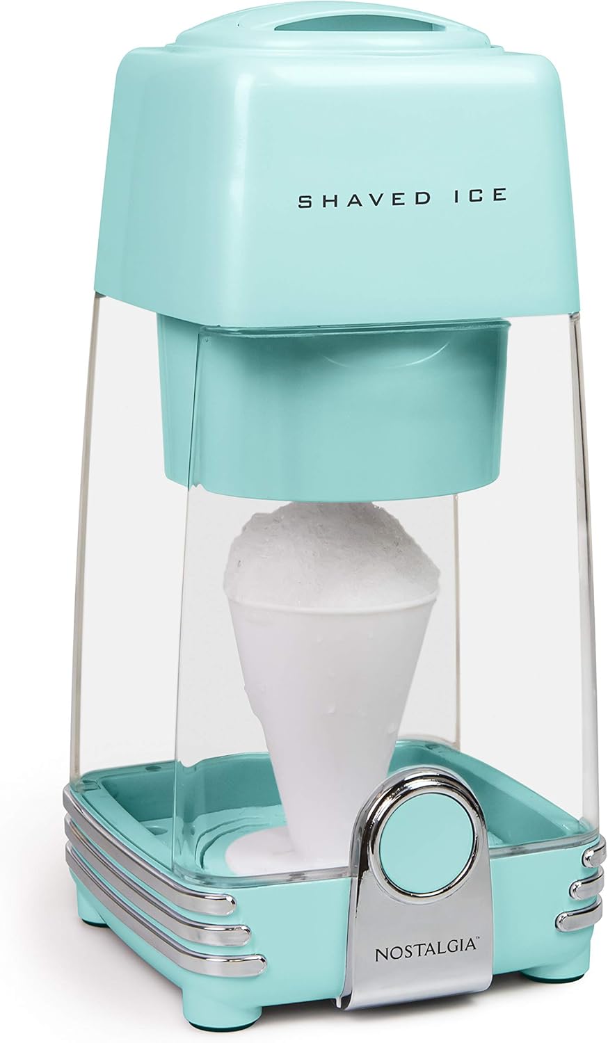 Nostalgia Retro Electric Table-Top Snow Cone Maker, Vintage Shaved Ice Machine Includes 1 Reusable Plastic Cup and Ice Mold, Aqua