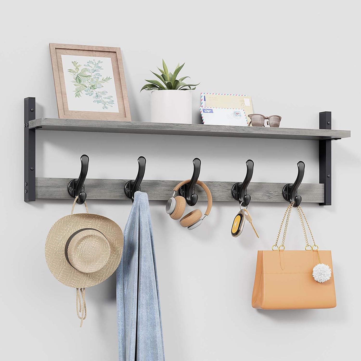 Tatub 29" Rustic Coat Rack Wall Mount with Shelf, Heavy Duty Wall Hooks with Shelf, Entryway Rustic Hat Rack Wall Coat Hangers for Living Room, Hallway, Kitchen