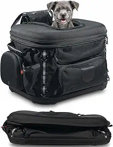 Motorcycle Dog Cat Carrier, Portable Pet Carrier Weather-Proof Pet Crate Travel Luggage Bags for Harley Road Street Glide CVO Road King Touring Trike Can Am w/Luggage Rack 20lb Pet (Black)