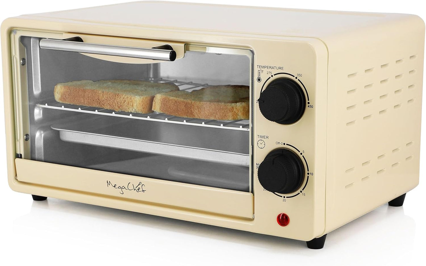 MegaChef 9.5 Quart Electric Counter Top 2 Slice Toaster Oven with Built in Timer, Bake, Broil, Toast (Cream)