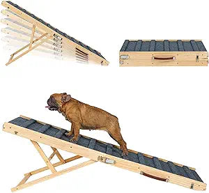 Clikuutory 2025 Upgraded Dog Ramp for Couch, 63" Foldable Small Dog Ramp for Bed, 5 Adjustable Height from 16" to 34", Portable Stable Pet Steps with Anti-Slip Carpet for Low Bed Couch Stairs, Wood