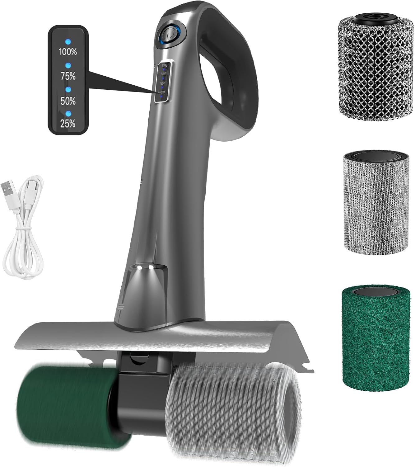 Hillyfe Electric Grill Cleaning Brushes,Grill Brush with 3 Brush Heads,Stainless Steel mesh Brush Head, No Bristle Fall Out,2 Hours of Continuous Operation,Grill Brush for Outdoor Grill,Grey