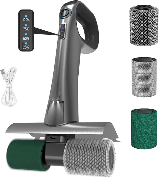 Hillyfe Electric Grill Cleaning Brushes,Grill Brush with 3 Brush Heads,Stainless Steel mesh Brush Head, No Bristle Fall Out,2 Hours of Continuous Operation,Grill Brush for Outdoor Grill,Grey