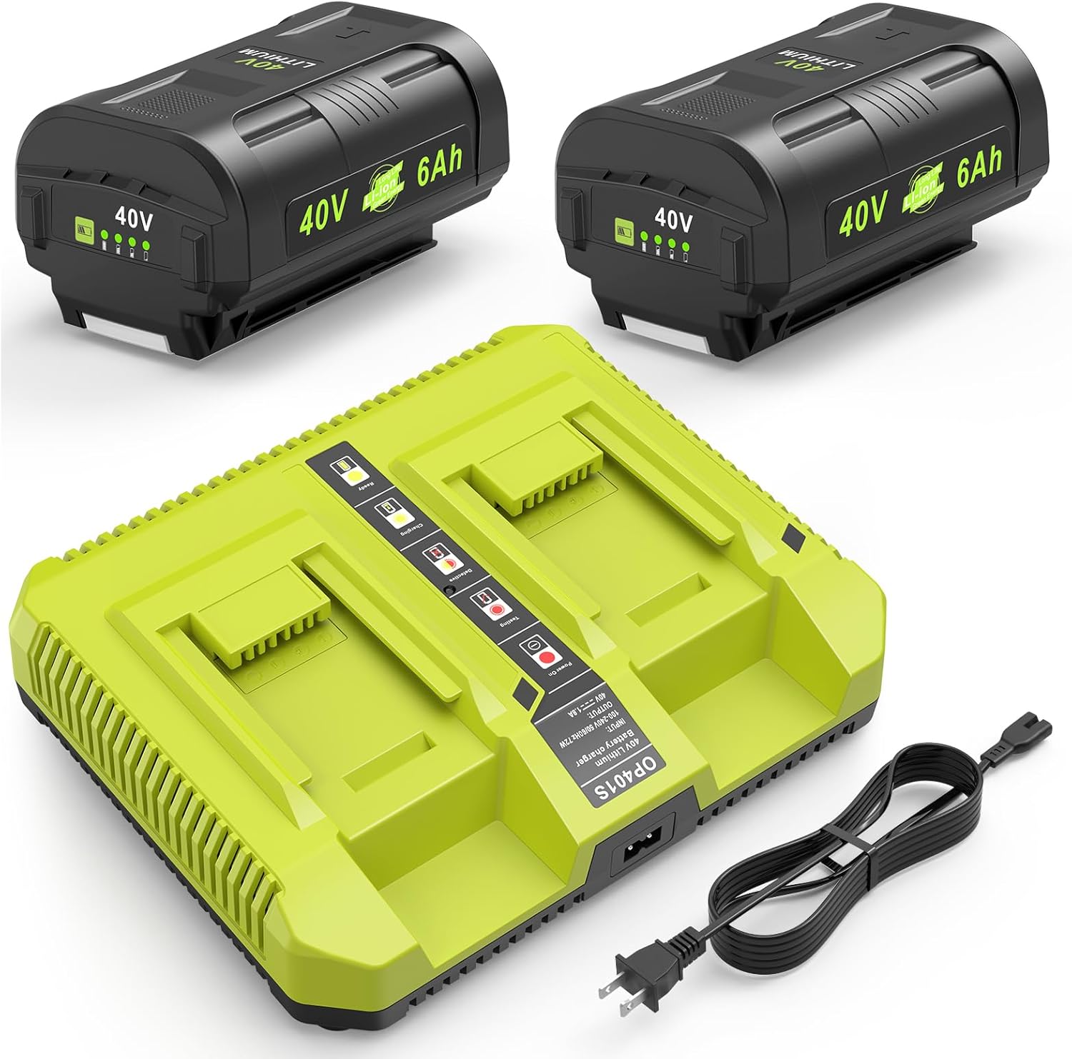 Labtec 2-Pack 40V 6.0Ah Lithium Battery for Ryobi & OP401S Charger Kit for Ryobi 40V Tools, High-Capacity Replacement for OP4026\/OP4040\/OP4050