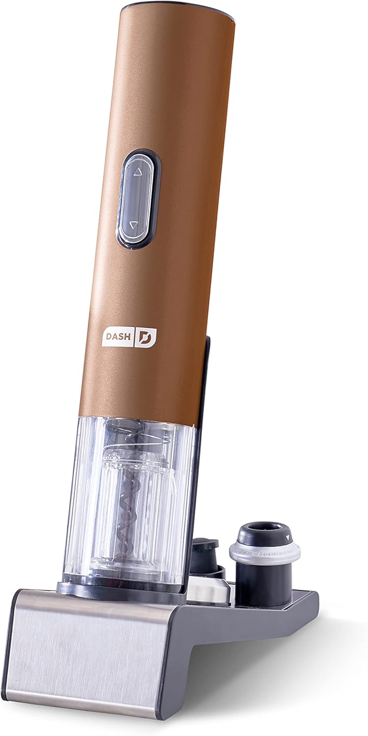 Dash Serve & Preserve Wine Set \u2013 Rechargeable Electric Wine Preservation System \u2013 Wine Bottle Opener, Vacuum Sealer, 2 Reusable Caps + Charging Base \u2013 Rose Gold