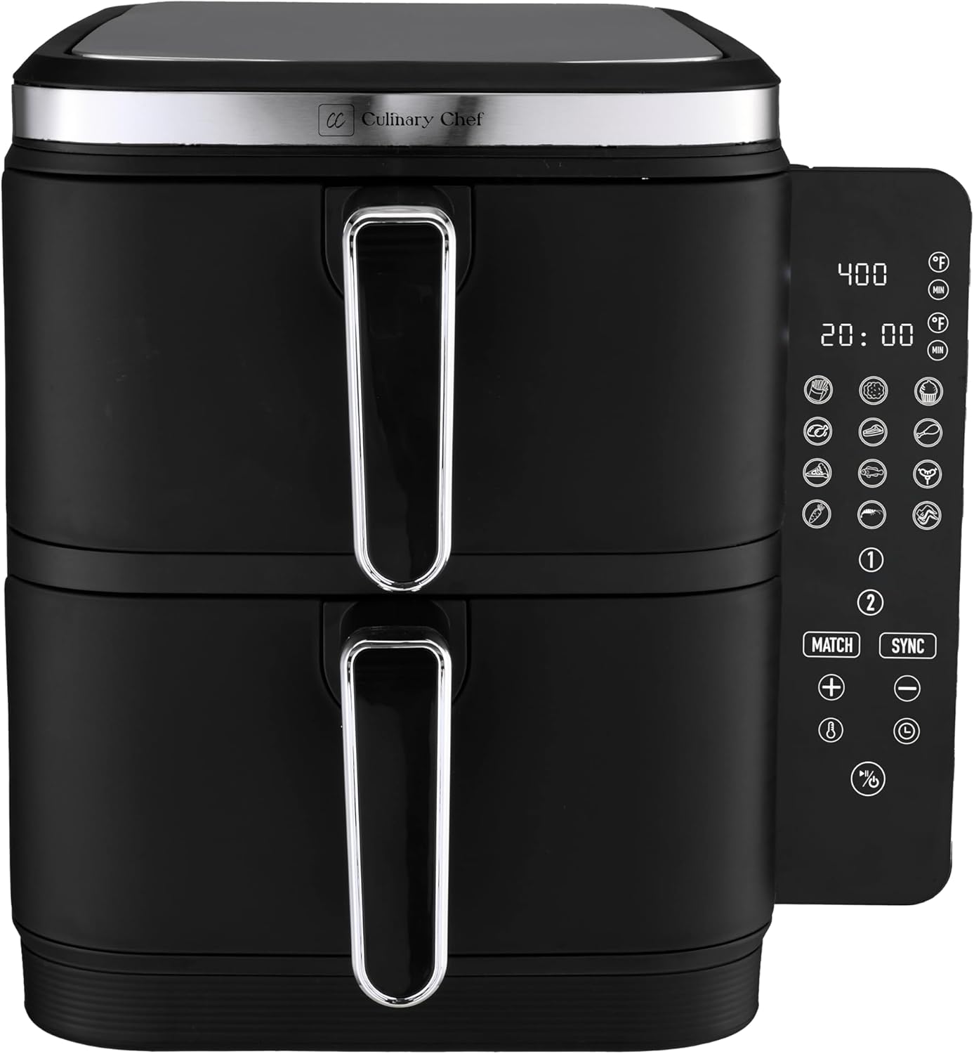 Culinary Chef 11-Quart Electric Air Fryer, Dual Basket, Adjustable Temperature, Touch Panel Control, One-Touch Cook Functions, and 360° Rapid Cooking, 1800 Watt Power