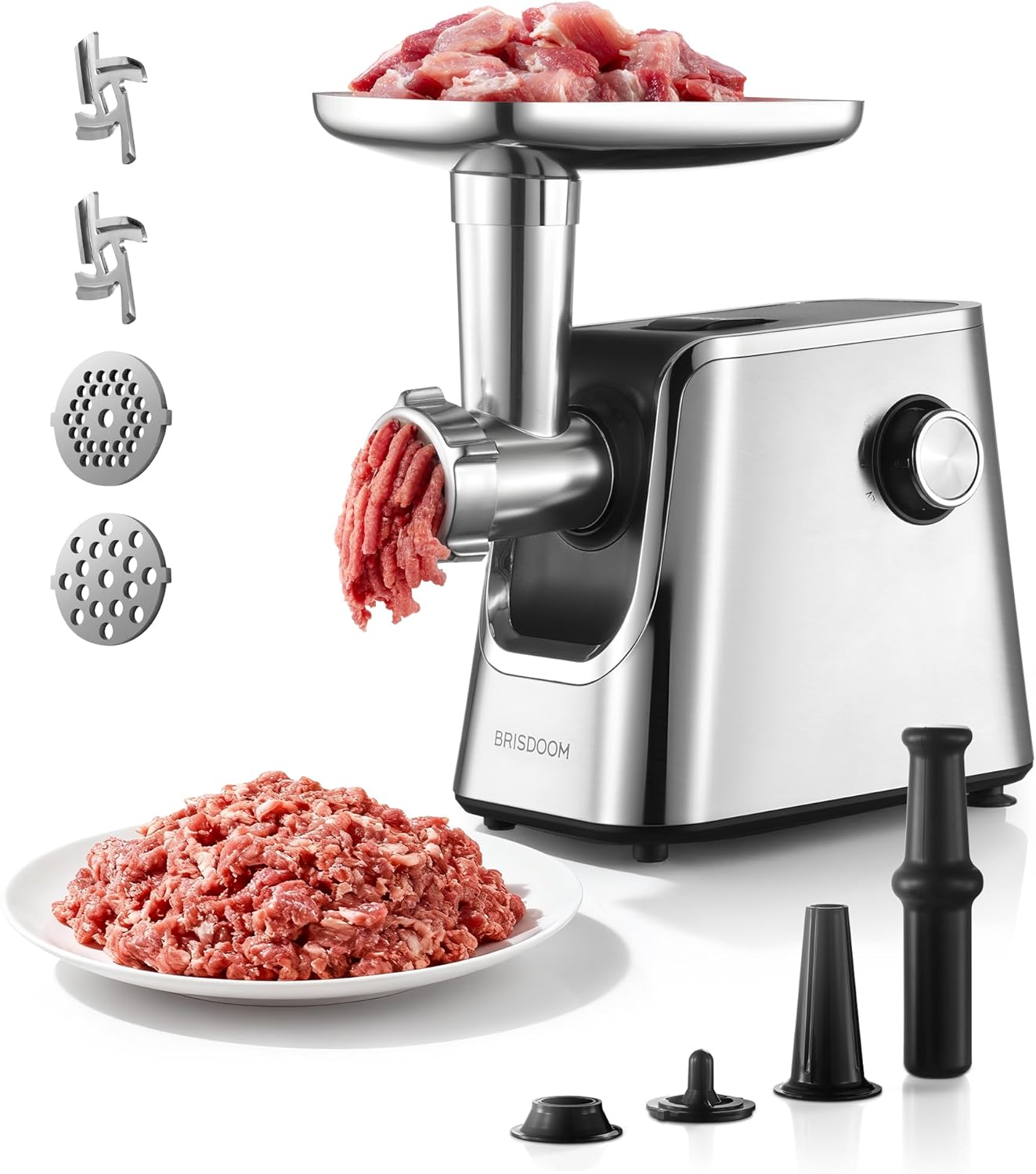 Meat Grinder Electric 3000W Max with High-Efficiency Copper Motor, Auto-Reverse & Hidden Storage - 3-in-1 Sausage Stuffer & Kubbe Maker Making for Home Use, Stainless Steel