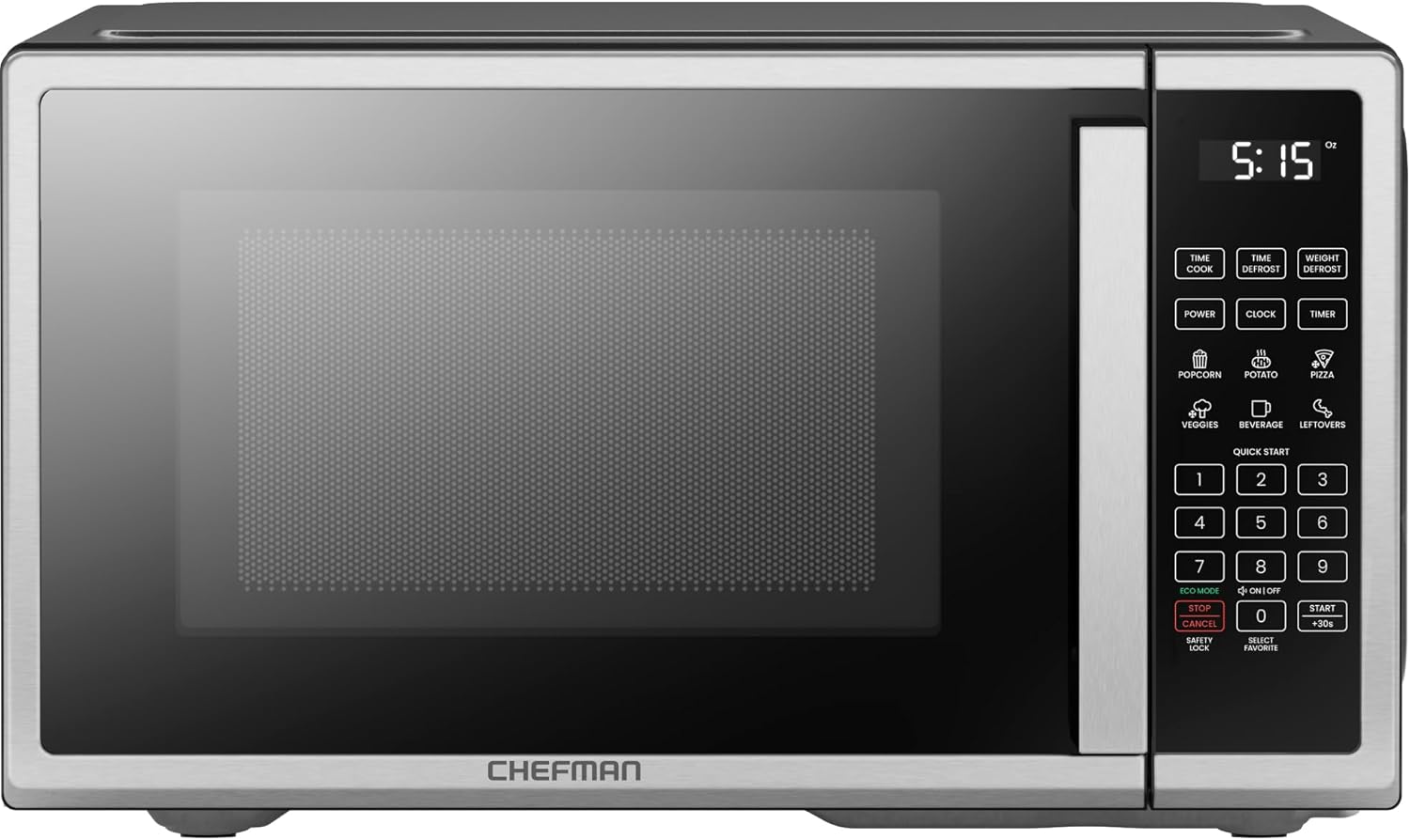 Chefman Countertop Microwave Oven 0.9 Cu. Ft. Digital Stainless Steel Microwave 900 Watt with 6 Presets, Eco Mode, Mute Option, Memory Function, Child Safety Lock, Kitchen, Home, Dorm Essentials