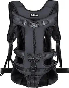 PetBonus Pet Front Dog Carrier Backpacks, Adjustable Pet Backpack, Legs Out Easy-fit Puppy Chest Carrier for Medium Small Dogs, Hands Free for Hiking, Cycling (Black, XL)