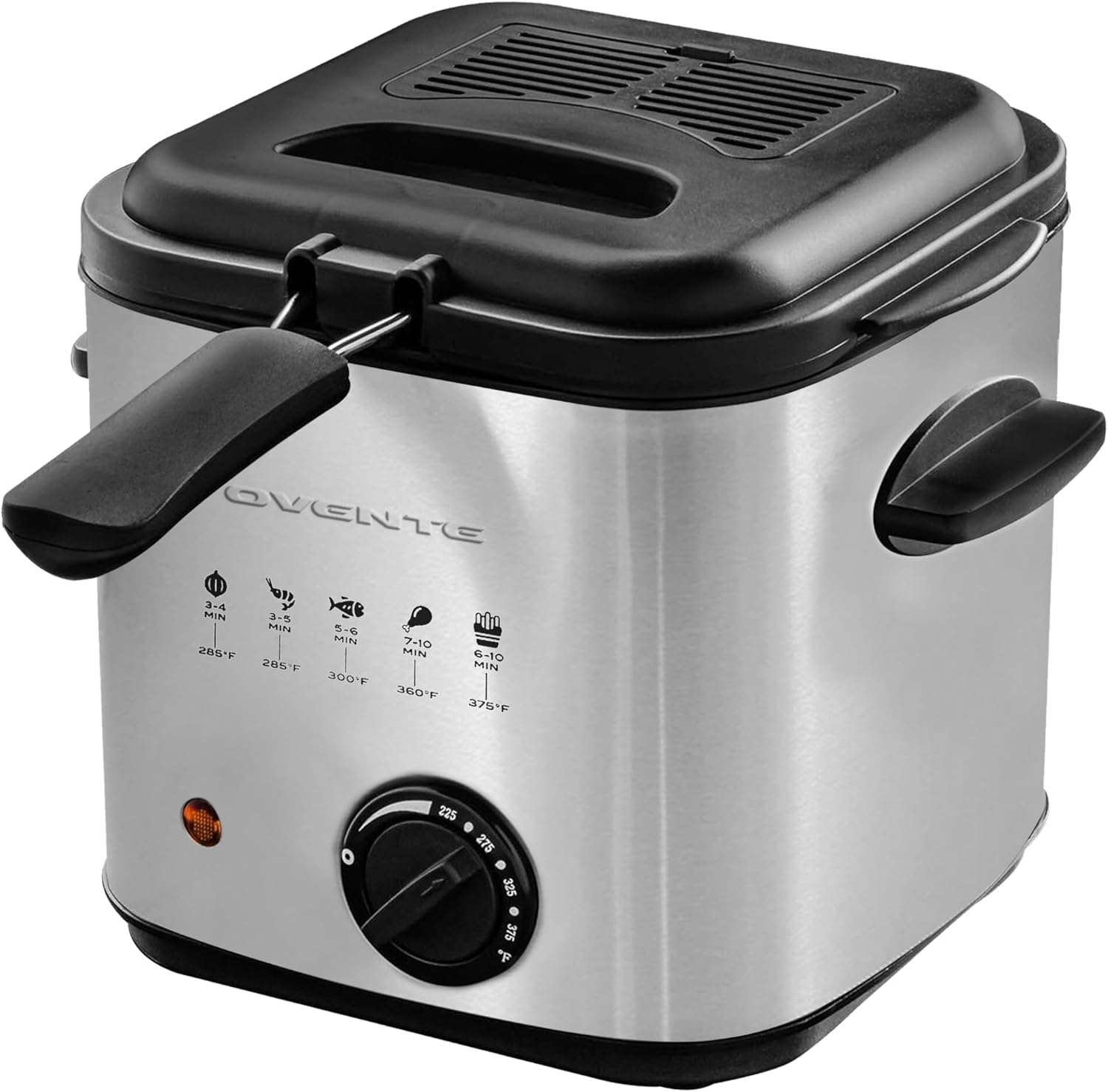 OVENTE Electric Deep Fryer, 1.5L Capacity, 800W with Adjustable Temperature, Viewing Window Lid, Removable Frying Basket & Cool-Touch Handles, Stainless Steel Countertop Fryer, Silver FDM1501BR