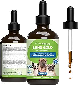 Pet Wellbeing Lung Gold for Dogs & Cats - Vet-Formulated - Lung & Respiratory Immune Support, Open Airways, Easy Breathing - Natural Herbal Supplement 4 oz (18 ml)