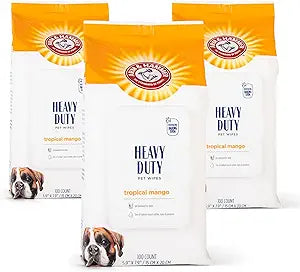 Arm & Hammer for Pets Heavy Duty Multipurpose Dog Wipes, Paw and Butt Wipes for Dogs to Help Clean Deodorize and Freshen Coat and Skin Between Baths, Mango Scent, 100 Count - 3 Pack