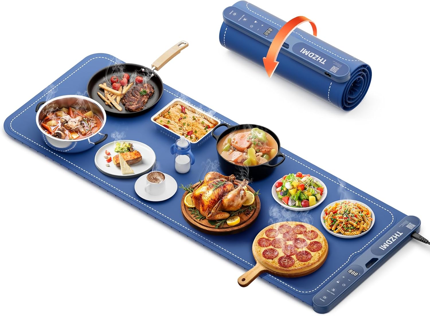 Extra Large Food Warming Mat 40"x16"- Fast Heating Silicone Electric Warming Tray with Raised Feet Protects Table, Roll Up Buffet Hot Plates Heat Pad, Portable Food Warmer for Parties Home Travel