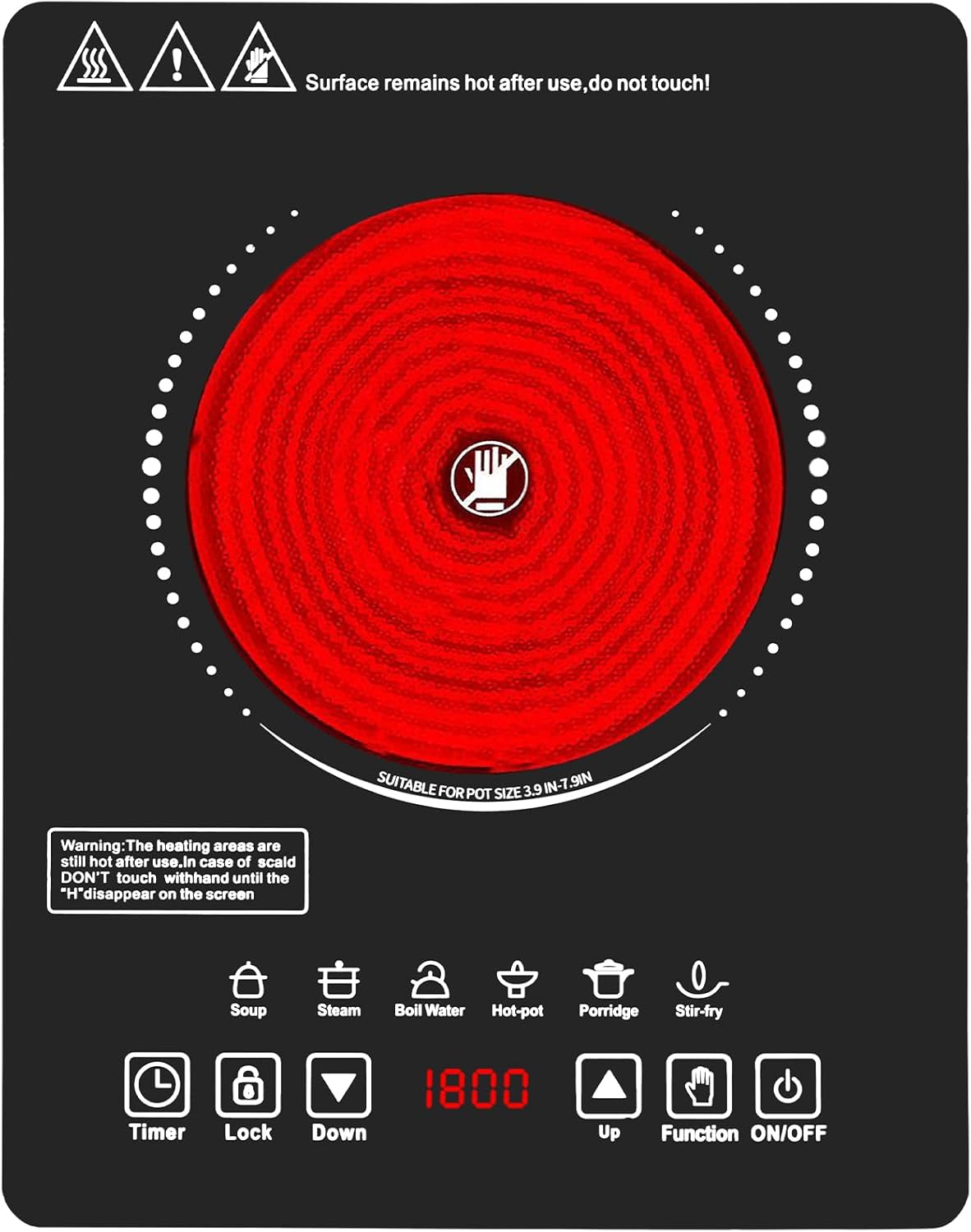 HANKESI Single Burner Electric Cooktop,110V 1800W Electric Stove Top with LED Touch Control,9 Power Levels, 3 hTimer, Safety Lock,single burner cooktop Overheat protection