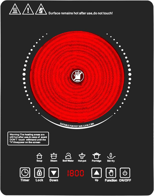 HANKESI Single Burner Electric Cooktop,110V 1800W Electric Stove Top with LED Touch Control,9 Power Levels, 3 hTimer, Safety Lock,single burner cooktop Overheat protection