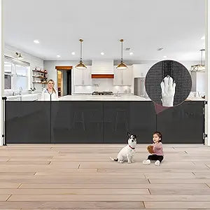 Reinforced 41" Extra Tall Pet Gate, 200" Retractable Baby Gates Extra Wide Retractable Dog Gate with Support Rods, Indoor Extra Long Baby Gate Retractable Fence Outdoor Garage Gates for Dogs, Black