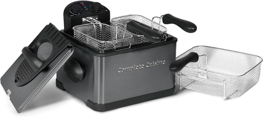 4 Liter Electric Deep Fryer with 3 Fryer Baskets, Lid & Filter, Black