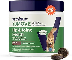 YuMOVE Dog Joint Supplement, Hip and Joint Supplement for Dogs with Glucosamine for Dogs, Hyaluronic Acid, Green Lipped Mussel and Omega 3, Dog Hip and Joint Aches and Stiffness (150 Soft Chews)