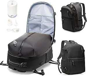 Vacuum Backpack Travel with Pump Women, Carry On Laptop Compression Backpacks Flight Approved, Mochila de Viaje Compresion al Vacio, Waterproof Travel Backpack with Vacuum System Men(black)