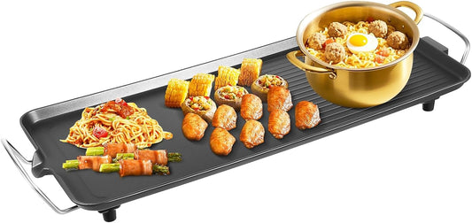 27"x11" Electric Griddle, Aluminum Alloy Teppanyaki Grill, 1500W Fast Even Heating Long Countertop Griddle, 5Gear Adjustable Tempt Non-stick Sloped Cooking Surface w/Hassle-Free Clean Up