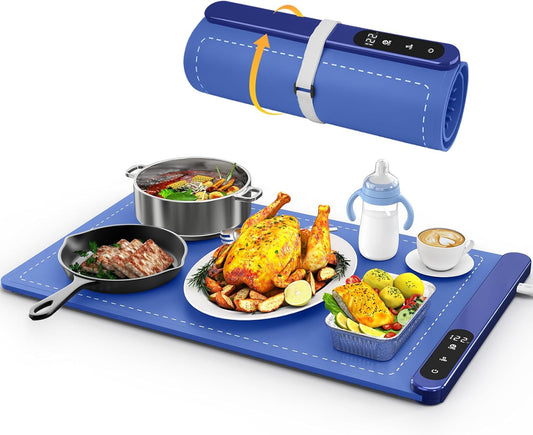 Food Warming Mat, Graphene Heating Warming Mat for Food, Portable Electric Warming Tray for Parties Buffet with 6 Hours Timer Setting, Roll Up Food Warmer Mat
